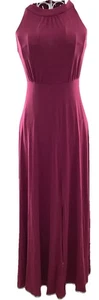 Burgundy Halter Neck Dress with Slit UK6 Jersey M&S - Picture 1 of 19