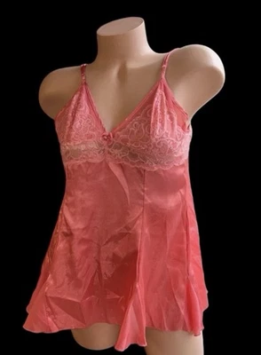Camisón Shirley of Hollywood Coral Brillante Satinado Encaje Satinado Para Mujer L Nuevo de Lote Antiguo Foto 1 de 4