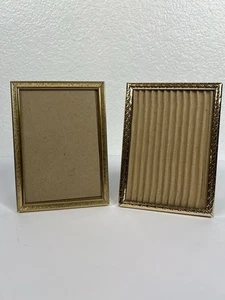 Pair of Vtg Gold Metal Picture Frames 5x7" Free Standing Non-glare Glass - Picture 1 of 9