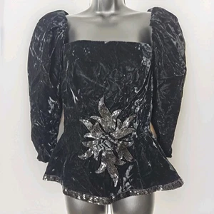 Vintage Black Velvet Blouse Witchy Vibe Size 4 Whimsigoth Gothic Victorian - Picture 1 of 11