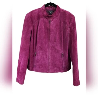 Chaqueta de gamuza 100 % cuero VALERIE STEVENS, talla XL, magenta/púrpura Foto 1 de 4