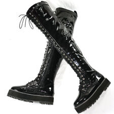 Womens Patent Leather Over the Knee Boots Female Winter Warm Platform Pumps Shoe