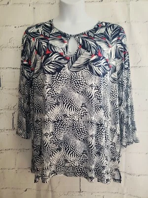 Top túnica estampado animal New Directions Plus 2X multicolor cuello redondo manga 3/4 Foto 1 de 4