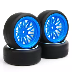 4Pcs 1/10 12mm Hex RC Model Car 1:10 Drift Tires&Blue Wheel Rim For HPI HSP - Picture 1 of 8