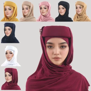 Muslim Headscarf With Brooch Women Cancer Turban Islamic Hats Scarf Shawl Arab - Picture 1 of 25