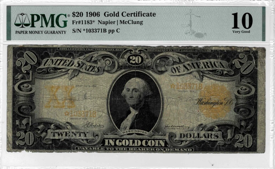 1906 $20 Gold Certificate *STAR* note--fr.1183--PMG VG 10--SCARCE 1 of 12! - Image 1 of 4
