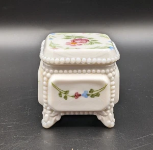 Westmoreland Jewelry Box Vintage Trinket White Milk Glass Hand Painted 2.75" - Picture 1 of 6