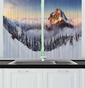 Mountain Kitchen Curtains 2 Panel Set Window Drapes 55" X 39" Ambesonne - Picture 1 of 17