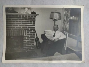 Vintage Black and White Photo of Man Reading his Newspaper 7.5"x5.5" - Picture 1 of 4