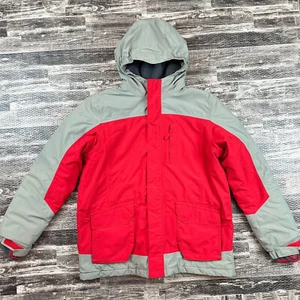 Lands' End Kids Squall Jacket L 14-16 Large Red Gray Hood Winter Coat Parka Long - Picture 1 of 8