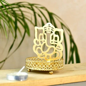 Ganesh Shadow Art - Modern Golden Iron Decor by Sowpeace, 20cm Table Piece - Picture 1 of 7