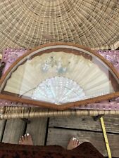 19 CenturyFrench Silk Mother Of Pearl Hand Fan Painted Signed Monogram Box