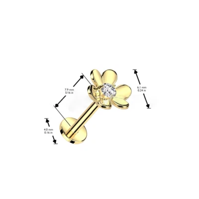 Perno de empuje sin rosca 18 g f Perno de labret • Perno de tragus pequeño flor 18 g • Foto 1 de 4