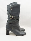 Robert Robert 39 1/2 Grey Leather Strapped Heeled 3/4 Boots