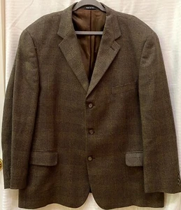 Pronto Uomo Firenze Plaid Tweed Silk Blend Sports Coat Blazer | Brown | Mens 48 - Picture 1 of 9