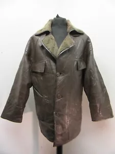 VINTAGE SHEARLING LEATHER TRENCHCOAT JACKET SIZE L - Picture 1 of 21