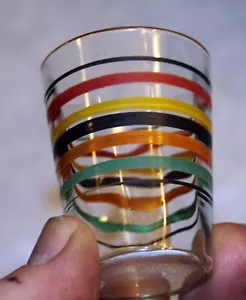 Vintage Anchor Hocking Handpainted Striped Band Depression Shot Glass - Picture 1 of 1