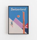 Switzerland Retro Vintage Ski Painting Poster Premium Quality Choose your Size