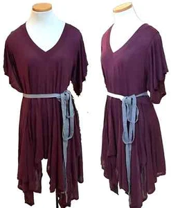 NEW FREE PEOPLE SZ L FP BEACH DARK RED HIGH & LOW HEM BELTED DRESS SZ L - Picture 1 of 7