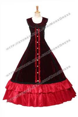 Vestido de Lujo Dama Victoriano Clásico Gótico Espalda Tirantes Vintage Lolita Cuello en U Foto 1 de 4