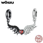 Wostu 925 Sterling Silver Demon Angel Pendant Bead Bracelet Charm Halloween Gift