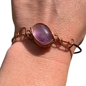 Brazalete brazalete de piedras preciosas de amatista púrpura genuino alambre de cobre envoltura joyería para ella - Imagen 1 de 16