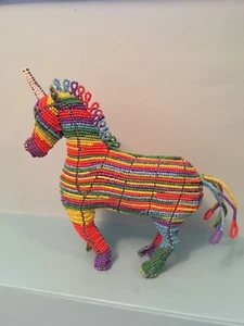 Multi-Coloured Magical Unicorn Beaded Animal Hand-Made Free Standing 11" Tall - Picture 1 of 9