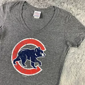 Chicago Cubs Shirt Women Small Gray Red Blue Short Sleeve Vneck Alternate Logo - Picture 1 of 10