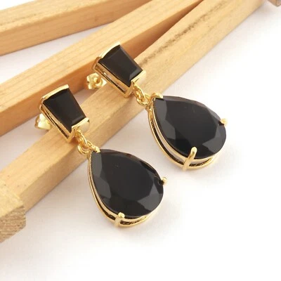 Fashion Jewelry Dual Black Onyx Gold Plated Stud Dangle Earrings Gift For Wife - Image 1 of 4