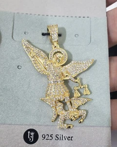 Herren 925 Sterling Silber vergoldet simulierter Diamant Heiliger Michael Anhänger - Bild 1 von 1