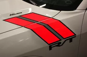 Hash Marks Hood Race Stripes Graphics Decals for Dodge Challenger 08-14 RED BLK - Picture 1 of 2