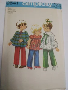 Top Shirt Pants Girl 1 12M Simplicity 9641 Sewing Pattern VTG 70s FF Puff Sleeve - Picture 1 of 6