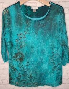 Christopher & Banks Teal Blue Lace Layered Blouse Ombre 3/4 Sleeve Top Size L - Picture 1 of 11