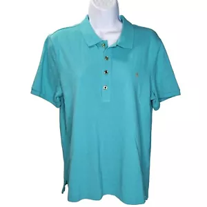 Lauren Ralph Lauren Sport Polo Shirt Large Ocean Blue Gold Buttons LRL Logo - Picture 1 of 12