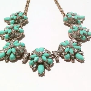 J. Crew Aqua Blue and Clear Rhinestone Statement Necklace - Picture 1 of 7