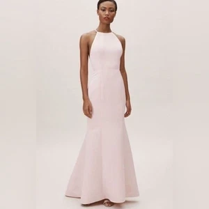 Neu mit Etikett BHLDN x Amsale Caroline Blush hellrosa hochgeschlossenes Brautjungfernkleid - Bild 1 von 10
