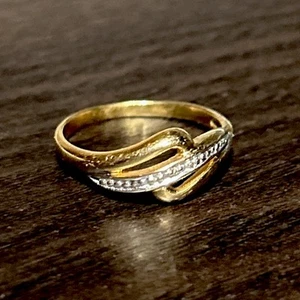 Vintage French Murat 14K Yellow Gold Filled Ring Tiny Diamond Chip Stamp Sz 5.75 - Picture 1 of 12