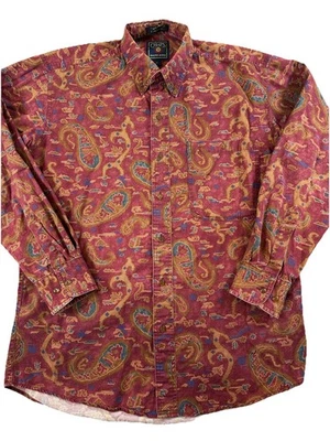 Vtg 90s Chaps Ralph Lauren Paisley Shirt Men Med Maroon/Red Streetwear Button Up - Image 1 of 4
