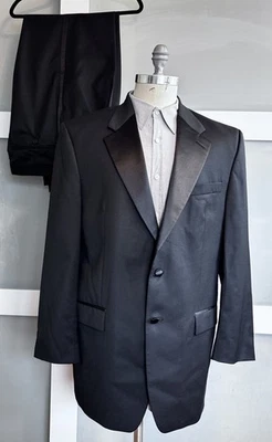 Ralph Lauren Esmoquin Negro 2 Piezas Hombre Traje Chaqueta 44L Satinado Ribete Lana 33x32+ Foto 1 de 4