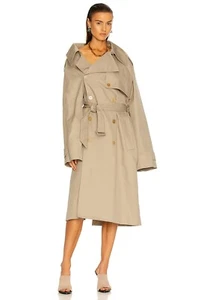 BALENCIAGA Asymmetric Khaki Tan Beige Double Breasted Jacket Trench Coat XXS - Picture 1 of 9