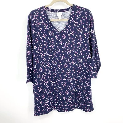 Chicos Weekends Women Size 4 XL Shirt Tunic Top 3/4 Sleeve Blue Pink Polka Dot - Image 1 of 4