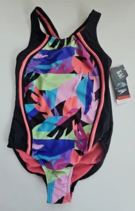 SPEEDO Girl's Size 12 Swimsuit 1 Pc Swim Black Pink Coral Paradise NWT - Picture 1 of 2