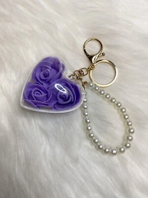 Bolso de flores de imitación púrpura encanto llavero correa de perlas nuevo hecho a mano cartera accesorios Foto 1 de 3