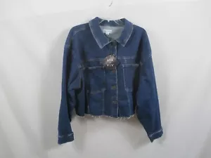 Ava Viv Womens Jean Jacket 1X Blue Button Up Long Sleeve Collared Denim Cotton - Picture 1 of 10