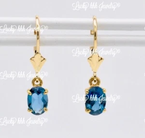 Dangle 1.90 ct 14K Yellow Gold Natural Blue Zircon leverback December Birthstone - Picture 1 of 7