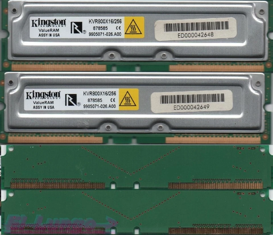 Kit Ram Rambus Rimm Kingstone KVR800x16/256 MB x 2 Totale 512 Mb + Terminatori - Immagine 1 di 4