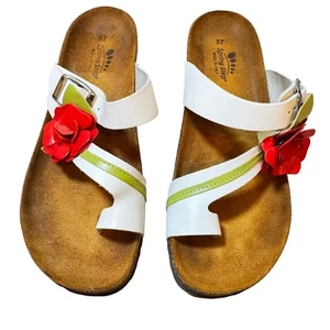 Spring Step Sandals Slides Leather Flower Accent Comfort Casual White 37 - Picture 1 of 8