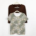 Kim Rogers Casual Basic T Shirts Set Of 2 Size Small Petite Brown Paisley Lounge