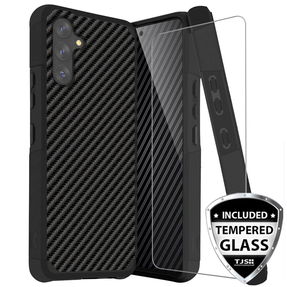 Funda de teléfono para Galaxy A16 A15 A25 A35 A54 5G fibra de carbono TPU + vidrio templado Foto 1 de 4
