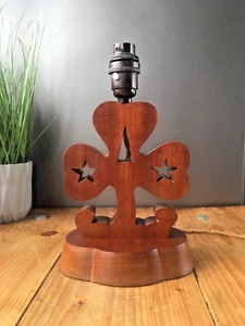 ANTIQUE TURNED WOOD TEAK 3 LEAF CLOVER STARS DESK TABLE LAMP BASE IRISH VINTAGE - Picture 1 of 12